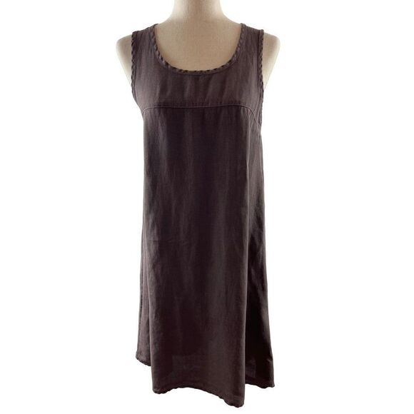 Allen Allen Linen Sleeveless Hi-Lo Shift Dress Size Small Light Brown Laganlook - Picture 1 of 8